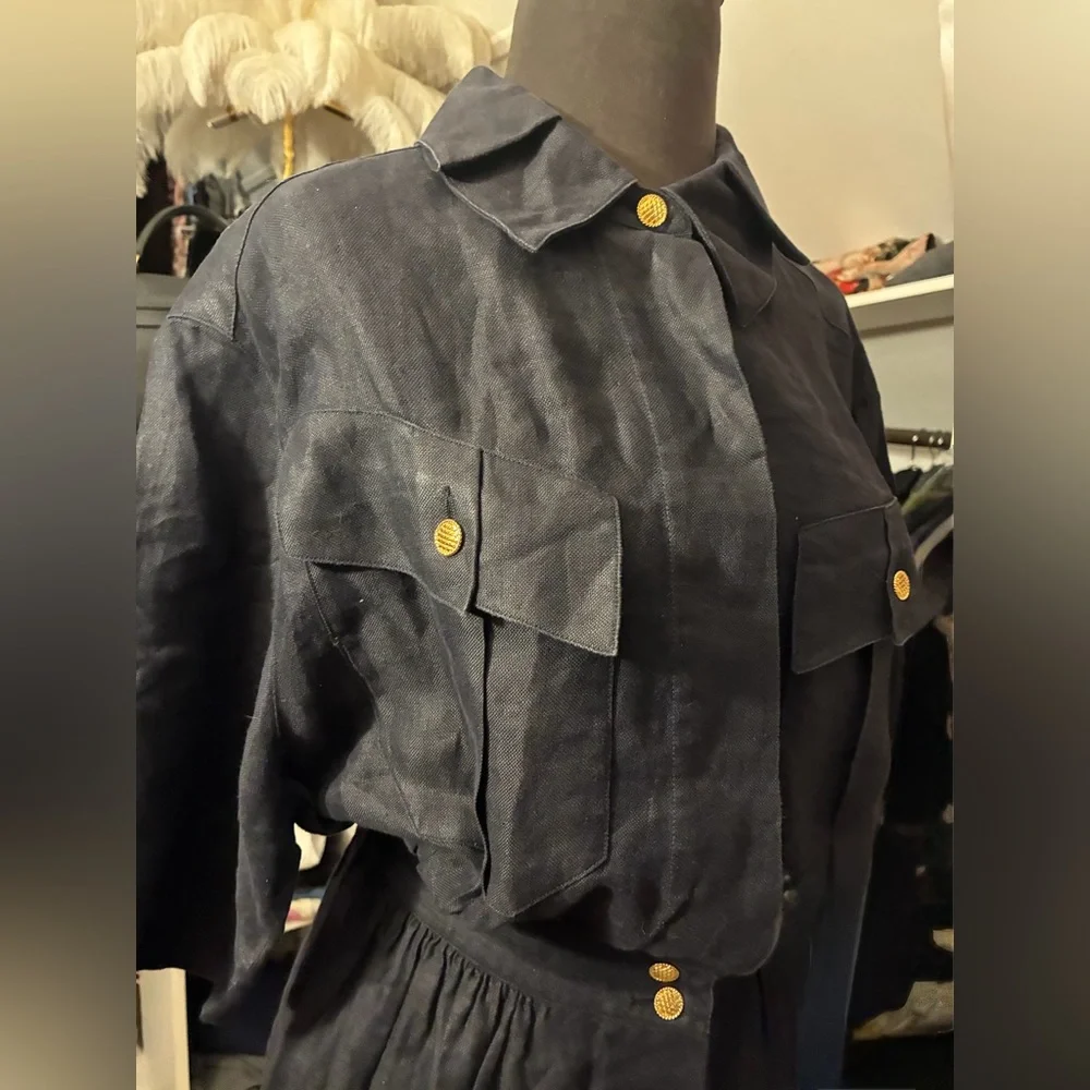 CHANEL Archival 06P Black Linen Cinched Waist Safari Blouse
